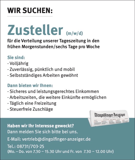Stellenausschreibung für Zeitungszusteller