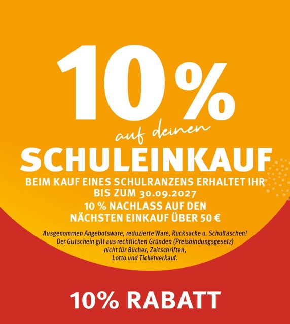 Anzeige für 10% Rabatt auf Schuleinkauf bei Skribo
